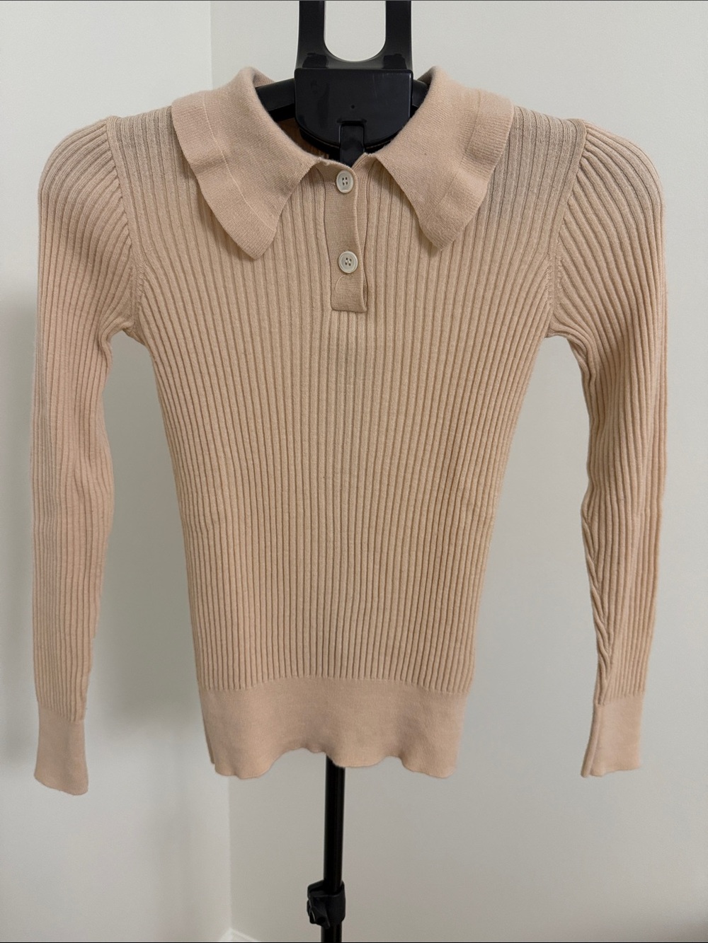 J. Crew Beige Ribbed Polo-Collar Sweater